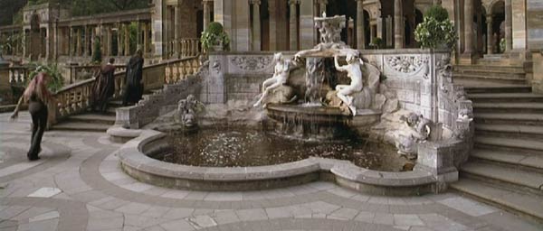 The Jedi pass the fountain
